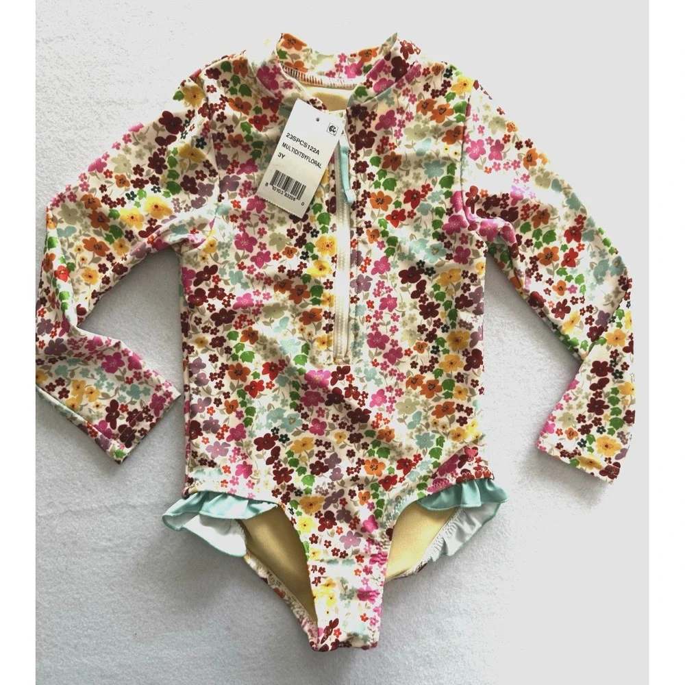 Pink Chicken Arden Swimsuit Swim Long sleeve Rash Guard‎ Size 3 Ditsy Flower NEW